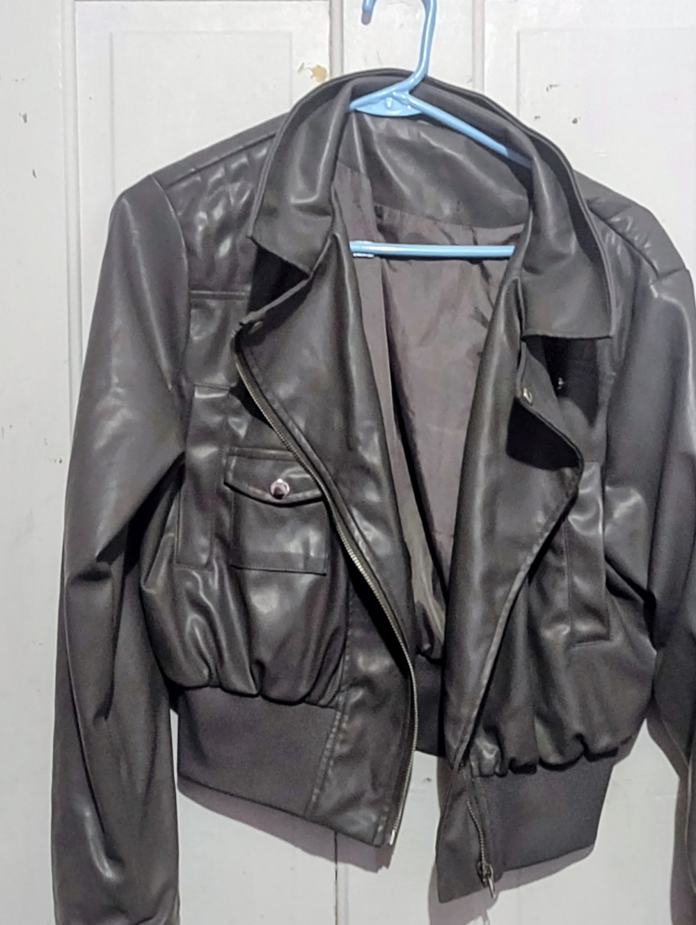 Women’s Black Faux Leather Bomber Jacket